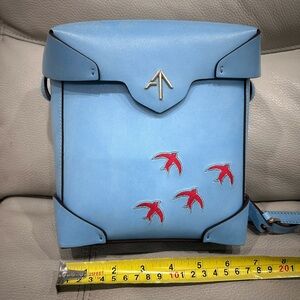 Many atelier Blue Crossbody Bag with Red Bird Accents